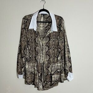 Elegant Snake Print Button Down Shirt with White Accents